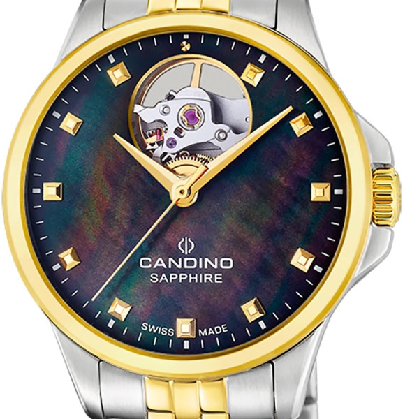 Candino automatic дамски часовник със седефен циферблат и открит механизъм classicwatches.bg
