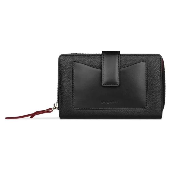 Дамски портфейл Bugatti - Viola L, RFID защита, черен/червен