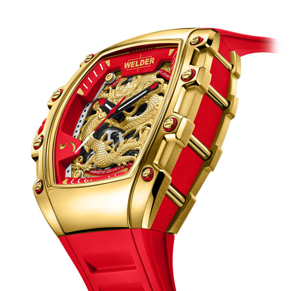 welder automatic skeleton watch wrt1015 gold red silicone strap classicwatches.bg