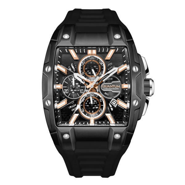 часовник quantum HNG1161.061 черен хронограф розово злато 10 ATM classicwatches.bg