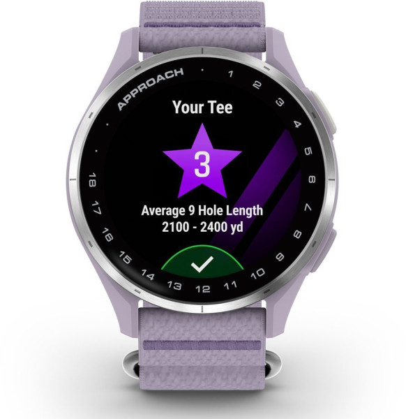 ЧАСОВНИК GARMIN APPROACH® J1 47 ММ GPS СМАРТ ЧАСОВНИК С SILVER АЛУМИНИЕВ БЕЗЕЛ И LILAC COMFORTFIT КАИШКА 010-03898-10