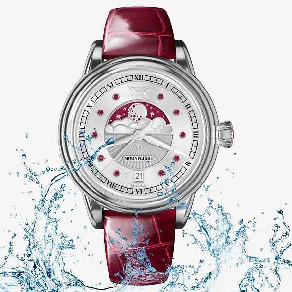 ЧАСОВНИК АVIATOR DOUGLAS MOONFLIGHT GEMSTONE EDITION RUBY 36MM V.1.33.0.419.4