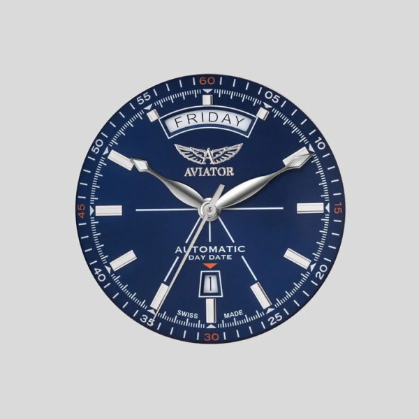 aviator автоматичен часовник сребрист корпус син циферблат classicwatches.bg