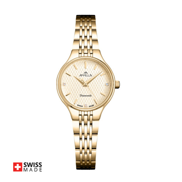 часовник Appella L50025.1111DQ със златист циферблат и три диаманта classicwatches.bg
