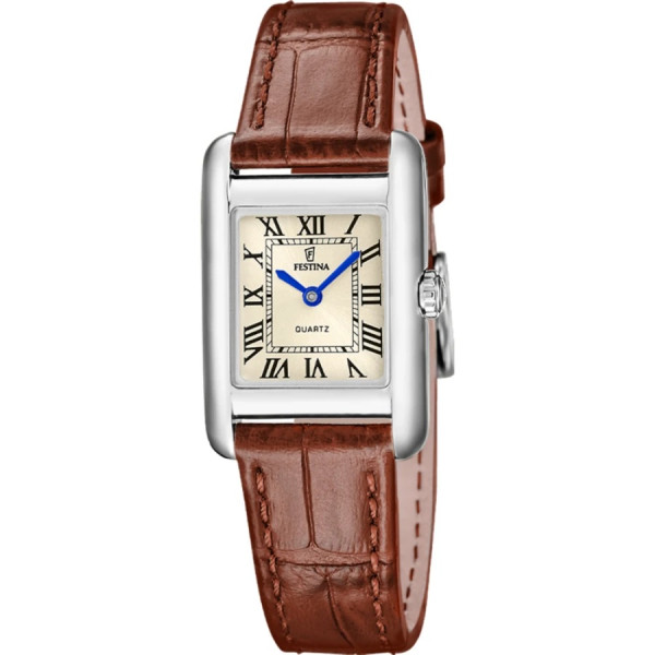 часовник festina f20773/2 дамски циферблат шампанско кафява кожена каишка classicwatches.bg