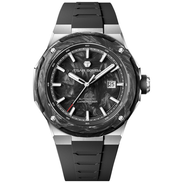 TSAR BOMBA Electron-Carbon-X II Carbon Fiber Automatic Silver Black TB8230-01
