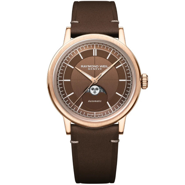 часовник raymond weil 2945 pc5 70001 moon phase кафяв циферблат classicwatches.bg
