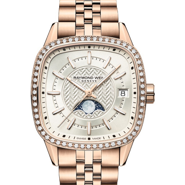 Raymond Weil Freelancer 2496-P5S-40051 с квадратен корпус в розово злато