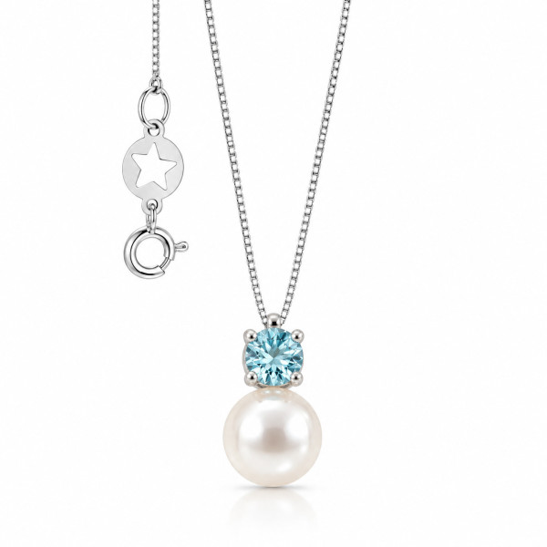 Comete gold necklace pearl and aquamarine GLP616