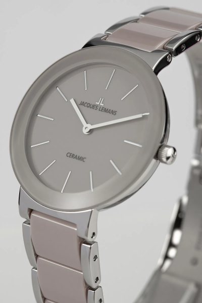 часовник jacques lemans 42 7s дамски бежов циферблат керамика classicwatches.bg
