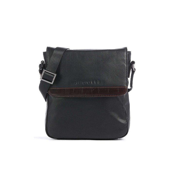 Чанта за рамо Bugatti - Corso Deluxe Crossbody, с капак, черна