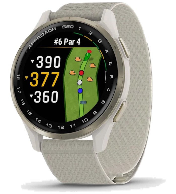 ЧАСОВНИК GARMIN APPROACH S50- Cream Gold Aluminium безел с Ivory ComfortFit Nylon каишка 010-03010-01