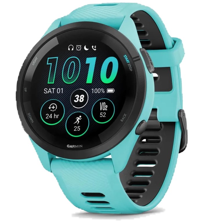 Forerunner® 265 - Black безел с Aqua корпус и Aqua/Black силиконова каишка