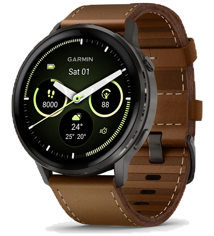 ЧАСОВНИК GARMIN VENU 4 45ММ SLATE С BROWN КОЖЕНА КАИШКА 010-03014-03