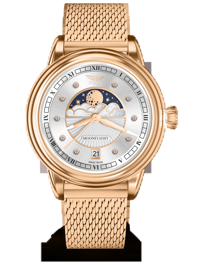 Часовник AVIATOR DOUGLAS MOONFLIGHT DIAMONDS 36M V.1.33.2.382.5