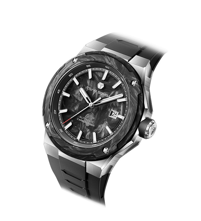 TSAR BOMBA Electron-Carbon-X II Carbon Fiber Automatic Silver Black TB8230-01