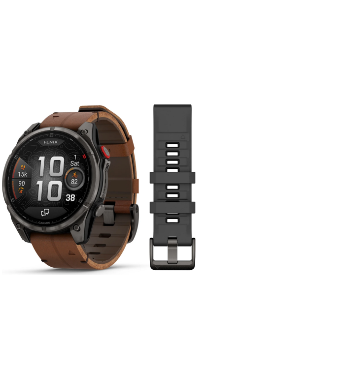 ЧАСОВНИК GARMIN FENIX 8 PRO 47MM AMOLED SAPPHIRE CARBON GREY DLC TITANIUM С CHESTNUT КОЖЕНА КАИШКА 010-03198-40