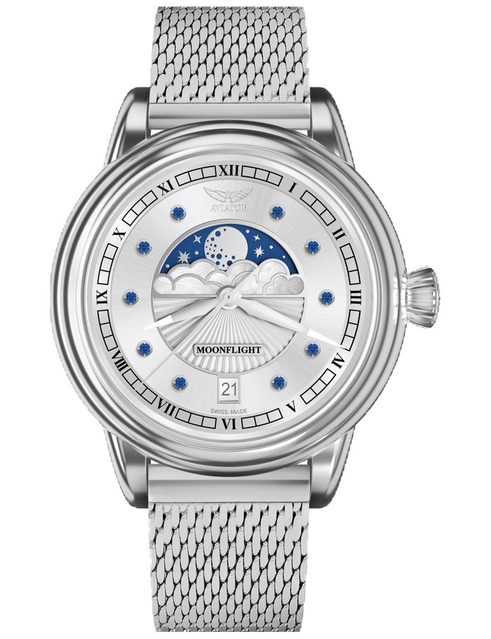 ЧАСОВНИК АVIATOR DOUGLAS MOONFLIGHT GEMSTONE EDITION BLUE SAPHIRE  36MM V.1.33.0.415.5