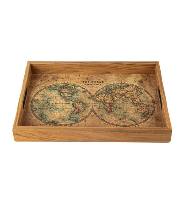 Дървен поднос за сервиране Manopoulos World Map