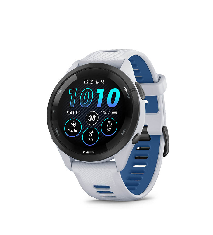 Garmin Forerunner 265 Black bezel with Whitestone case and Whitestone/Tidal Blue silicone strap 010-02810-11