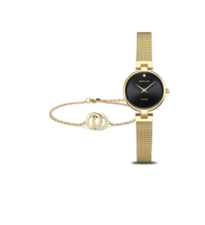 Дамски сет часовник и гривна Bering Diamond Classic 17724-332-GWP