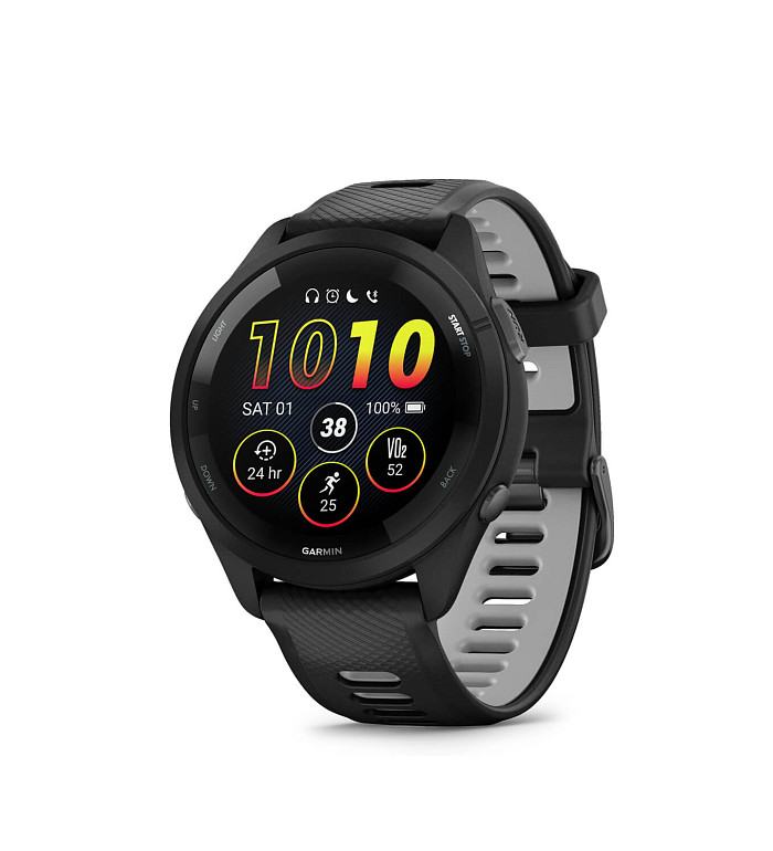 Garmin Forerunner 265 Black bezel and case with Black/Powder Gray silicone strap 010-02810-10