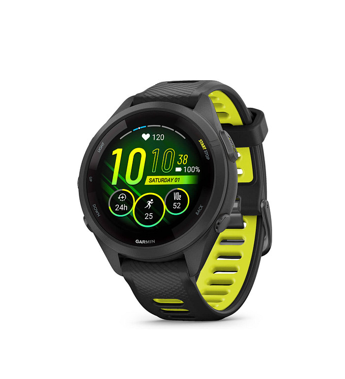 Garmin Forerunner 265S Black bezel and case with Black/Amp Yellow silicone strap 010-02810-13