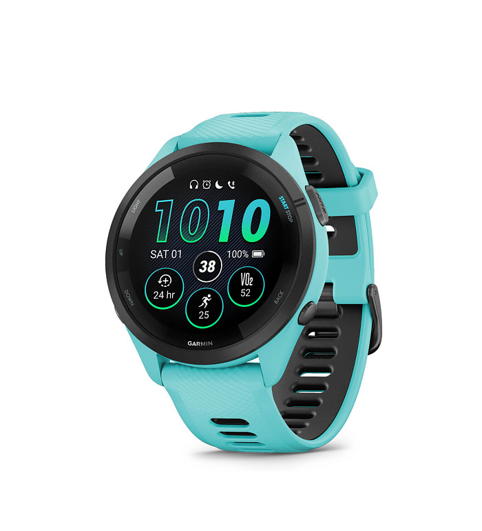 Garmin Forerunner 265 Black bezel with Aqua case and Aqua/Black silicone strap 010-02810-12