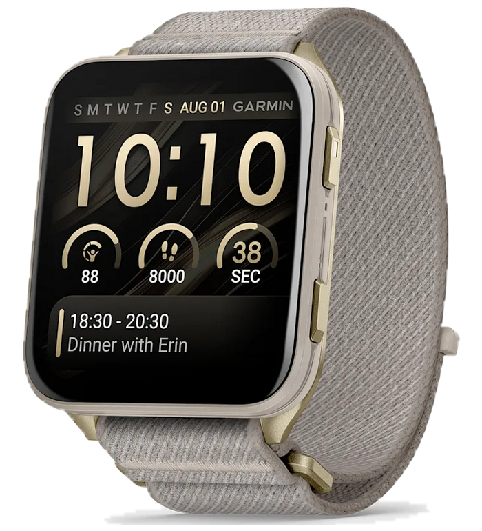 ЧАСОВНИК GARMIN VENU® X1 51 ММ AMOLED SOFT GOLD И FRENCH GREY НАЙЛОНОВА КАИШКА 010-02980-09