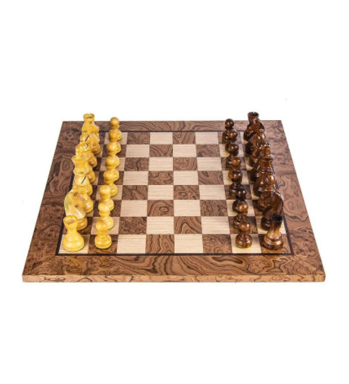 Луксозен ръчно изработен шах Manopoulos Walnut Burl, 40x40 см, с фигури Staunton