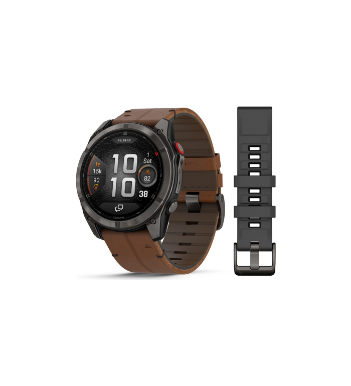ЧАСОВНИК GARMIN FENIX 8 PRO 51MM AMOLED SAPPHIRE CARBON GREY DLC TITANIUM С CHESTNUT КОЖЕНА КАИШКА 010-03199-40