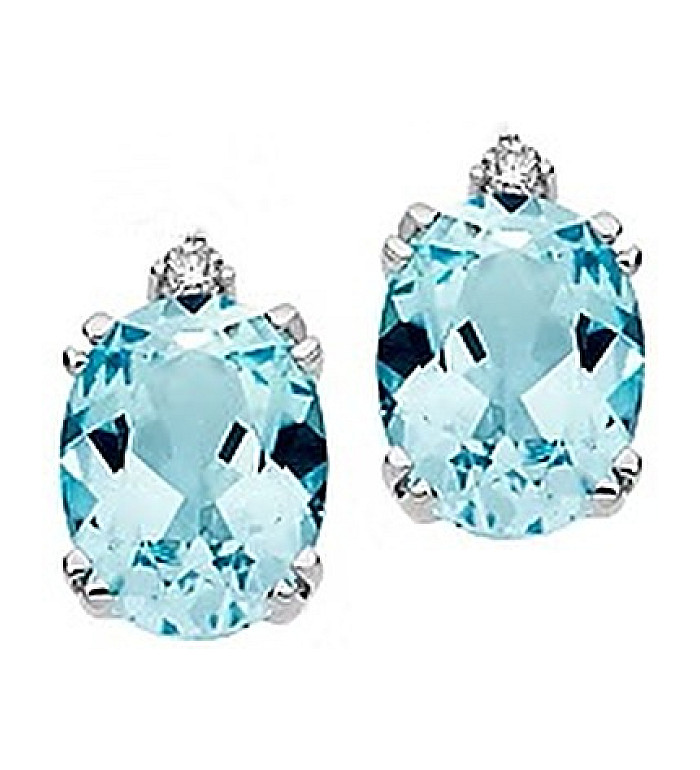 COMETE GOLD EARRINGS OVAL BLUE TOPAZ, DIAMONDS ORB767