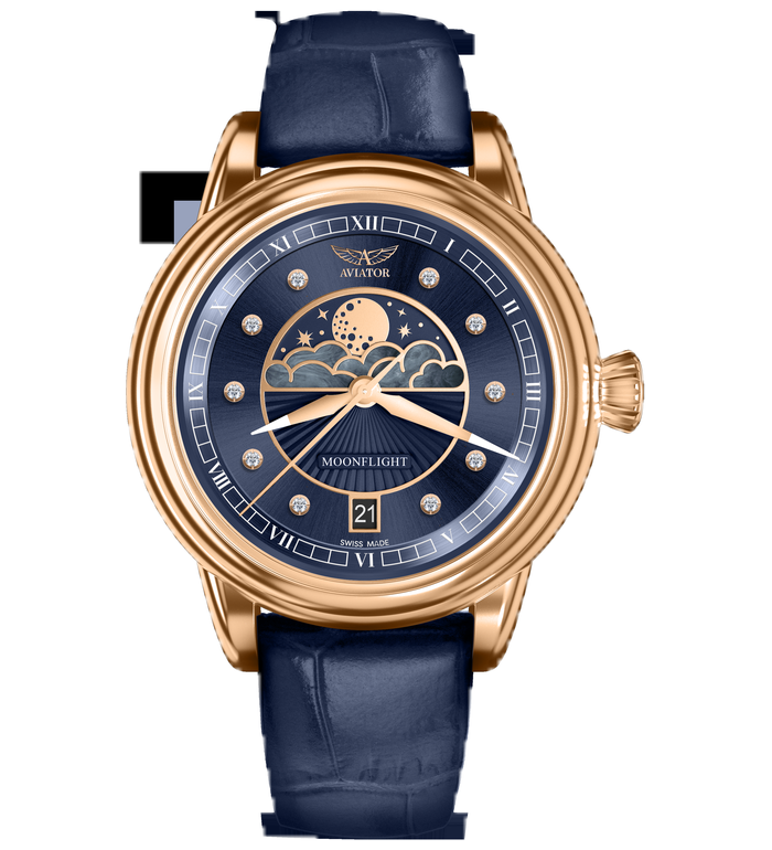 ЧАСОВНИК AVIATOR DOUGLAS MOONFLIGHT DIAMONDS 36MM V.1.33.2.380.4