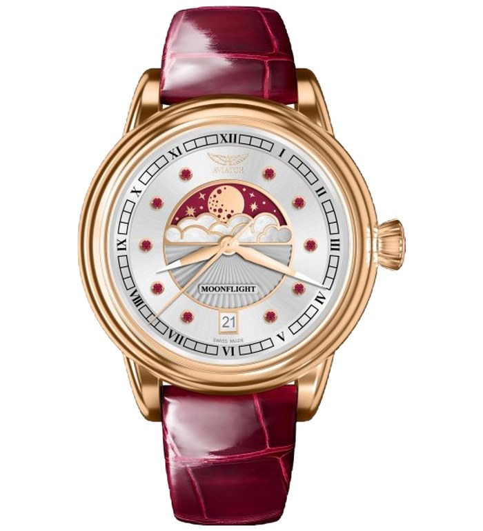 ЧАСОВНИК АVIATOR DOUGLAS MOONFLIGH GEMSTONE EDITION RUBY 36MM V.1.33.2.420.4