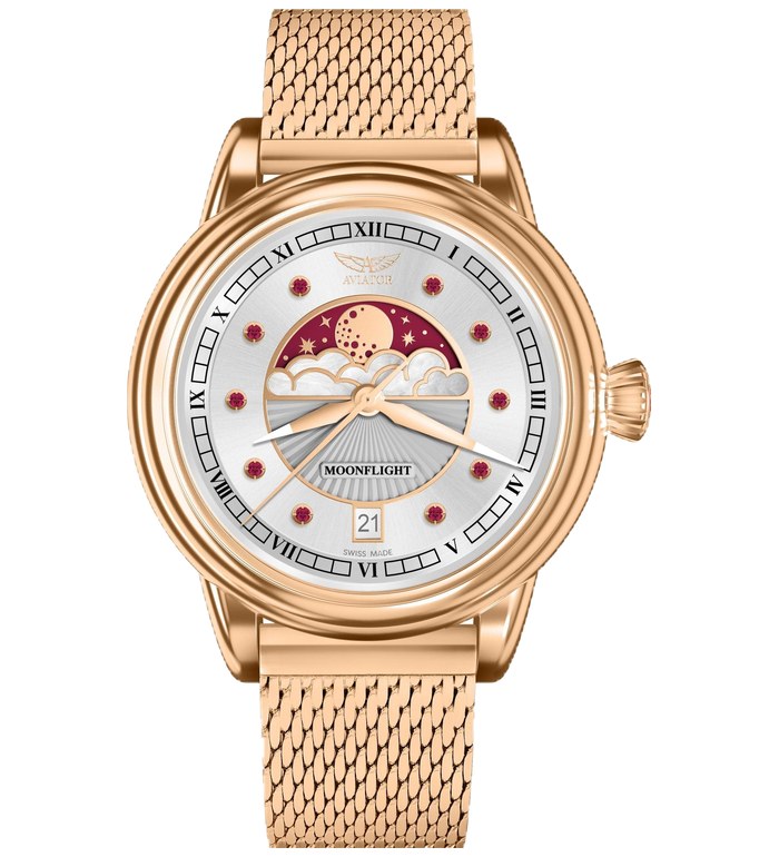 ЧАСОВНИК АVIATOR DOUGLAS MOONFLIGH GEMSTONE EDITION RUBY 36MM V.1.33.2.420.5