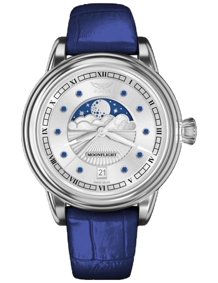 ЧАСОВНИК АVIATOR DOUGLAS MOONFLIGHT GEMSTONE EDITION BLUE SAPHIRE 36MM V.1.33.0.359.4