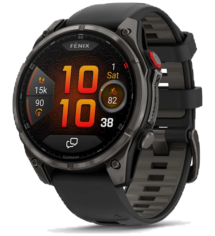 ЧАСОВНИК GARMIN FENIX 8 PRO 47MM AMOLED SAPPHIRE CARBON GRAY DLC TITANIUM С BLACK/PEBBLE GRAY СИЛИКОНОВА КАИШКА 010-03198-01