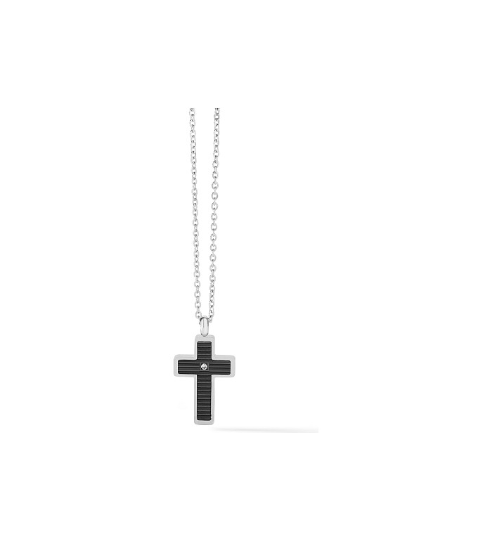 COMETE мъжко колие кръст стомана и черно PVD UGL635
