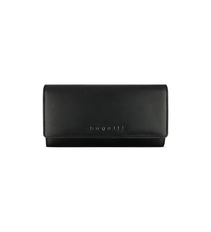 Дамски кожен портфейл Bugatti Bella Ladies Flip Long Wallet, RFID защита, черен