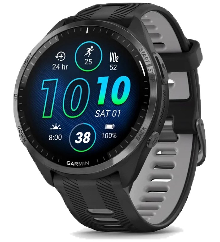 GARMIN FORERUNNER 965 CARBON GREY DLC TITANIUM БЕЗЕЛ С BLACK КОРПУС И BLACK/POWDER GREY СИЛИКОНОВА КАИШКА 010-02809-10