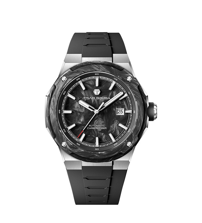 TSAR BOMBA Electron-Carbon-X II Carbon Fiber Automatic Silver Black TB8230-01