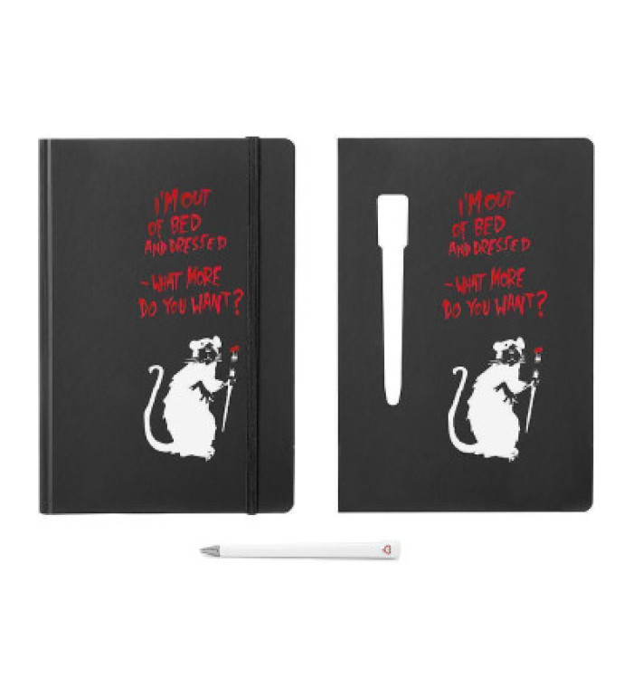 Бележник Pininfarina - Banksy Collection, Rat Black, A5, с вечно-пишещо средство Primina