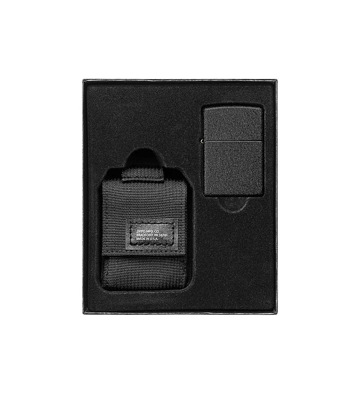 Комплект Zippo Tactical - запалка Black Crackle™ 236 и калъф, черни